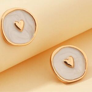 Gold and White Heart Earrings